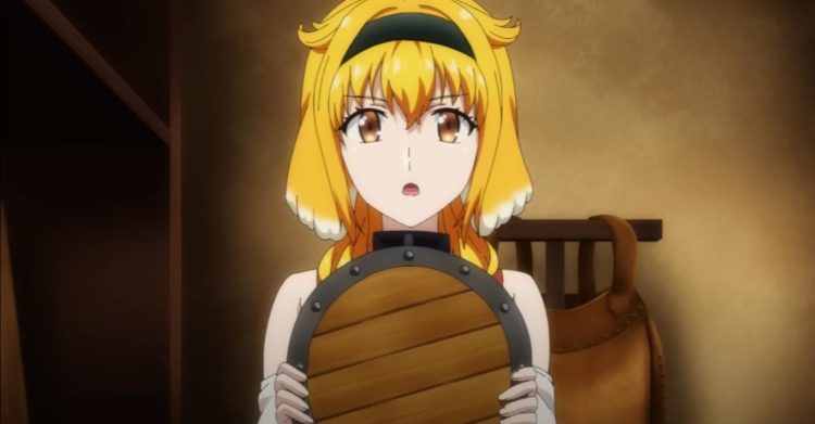 Roxanne holds a wooden barrel in Harem in the Labyrinth of Another World