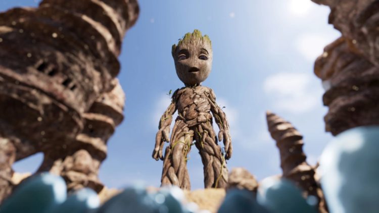Groot towering over rocks (voiced by Vin Diesel) in I Am Groot