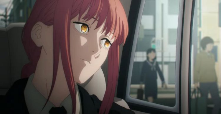 Makima looks out of the window of her car on a busy street in chainsaw man trailer