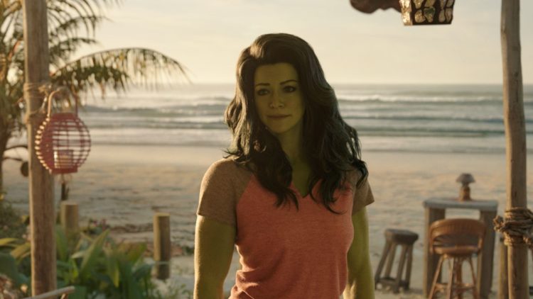 Tatiana Maslay as She-Hulk standing on a beach in She-Hulk: Attorney at Law