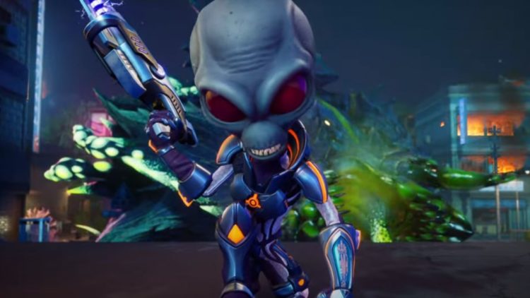 Alien in front of Kaiju in Destroy All Humans! 2 - Reprobed