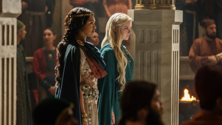 Morfydd Clark and Cynthia Addai-Robinson addressing Numenor inThe Rings of Power