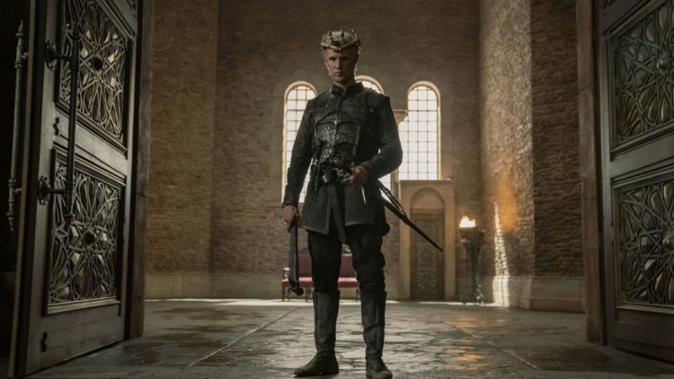 Matt Smith as Daemon standing at the Throne Room entrance in House of the Dragon