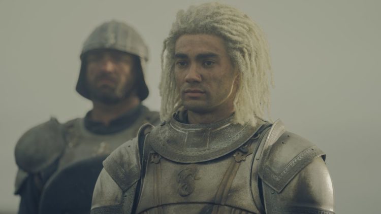 Theo Nate as Laenor in armor in House of the Dragon