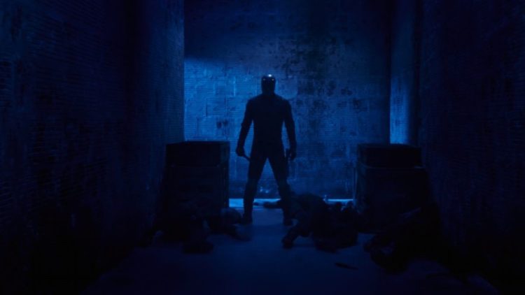 Daredevil in a blue light in She-Hulk: Attorney at Law Episode 8