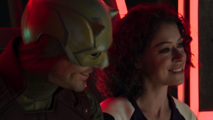 She-Hulk and Daredevil sitting against a neon sign in She-Hulk: Attorney at Law Episode 8