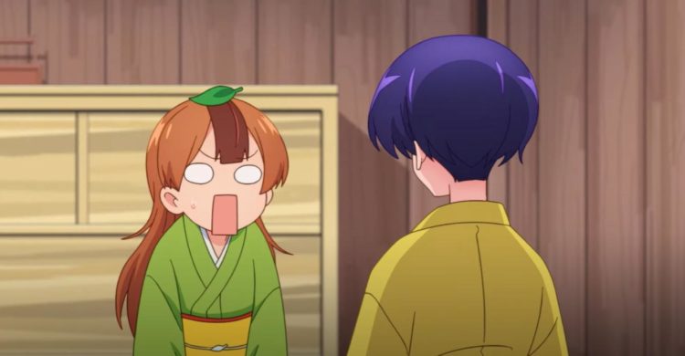 Mameda is shocked whilst talking to Bunko with her mouth open and eyes wide open