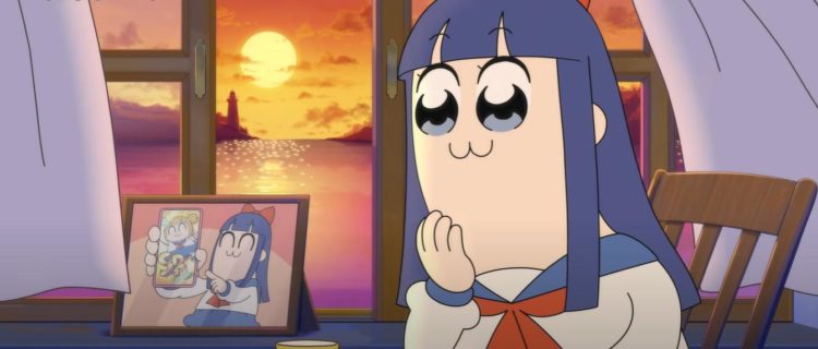 Pipimi stares longingly at a picture of her and Popuko as the sunsets behind her