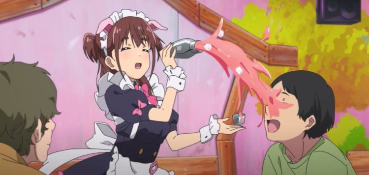 Nagomi spills a drink on a customers face in the maid cafe