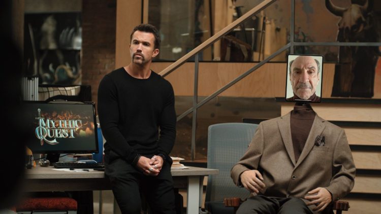 Rob McElhenney and F. Murray Abraham sitting together in “Mythic Quest” season two.