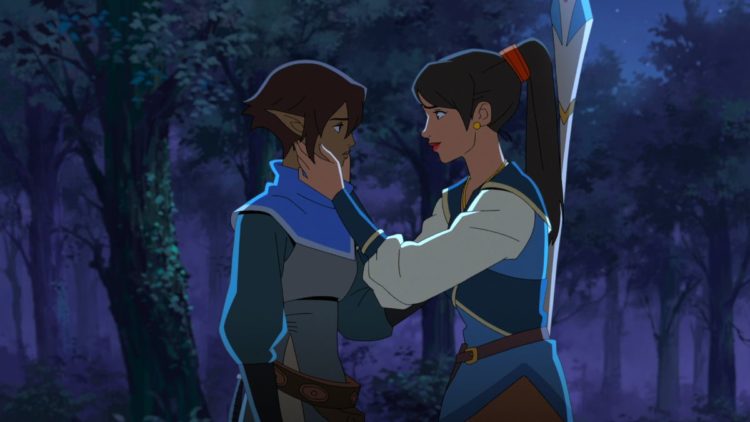Kimberly Brooks as Miriam and Sumalee Montano as Hira in Dragon Age: Absolution
