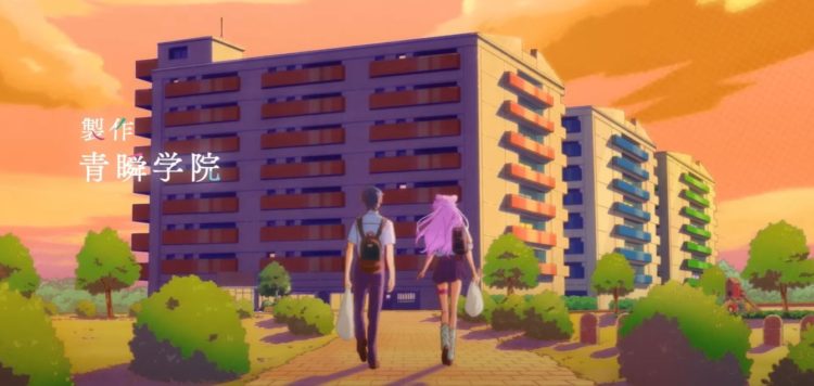 Akari and Jirou walk together towards their home as the sunsets behind them