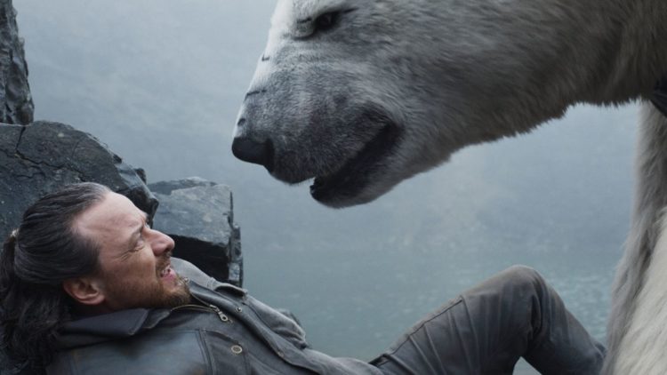 James McAvoy with a polar bear in His Dark Materials