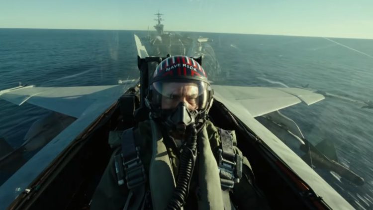 Tom Cruise as Maverick in the pilot's seat in Top Gun: Maverick