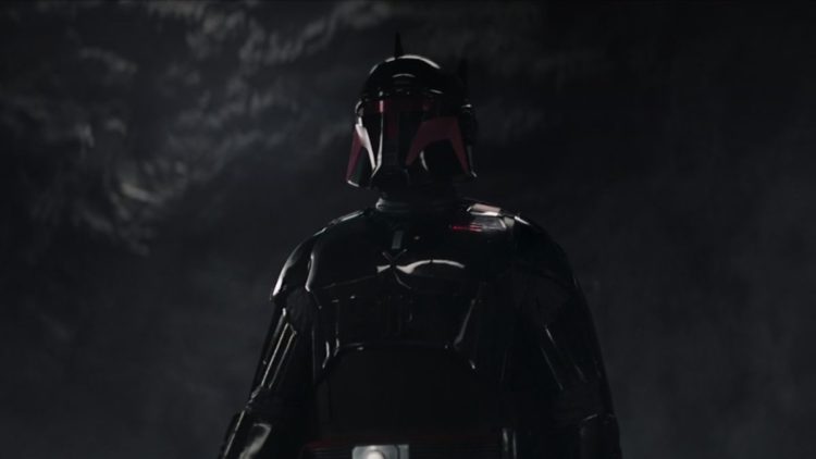 Giancarlo Esposito as Moff Gideon wearing a black Dark Trooper suit in The Mandalorian episode 3