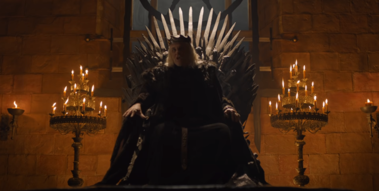 The mad King yells from The Iron Throne